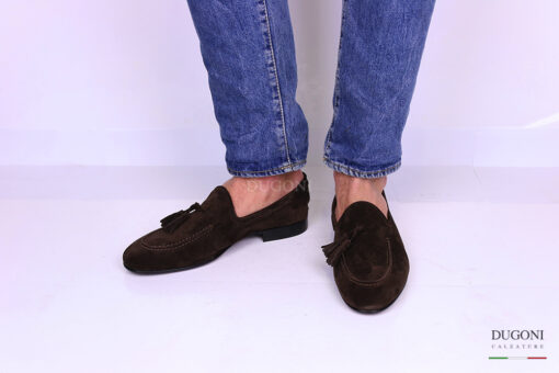 Mocassino camoscio marrone con nappine </br> U271 Calzature uomo