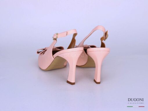 Slingback pelle rosa con fiocco piatto </br> D1278 Outlet