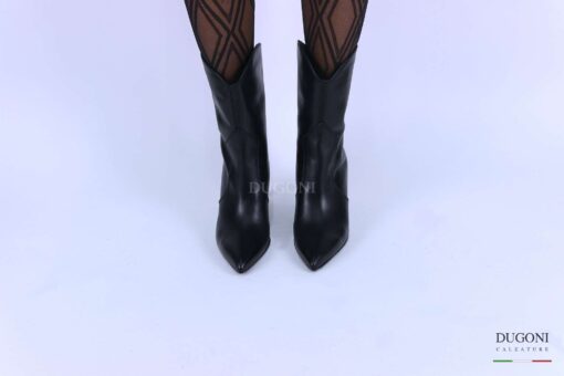 Stivale 3/4 a tubo sfilato in pelle nera </br> D1338 Scarpe donna