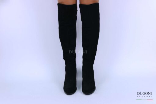 Stivale cuissard in camoscio nero mezzo tacco <br> D1342 Scarpe donna