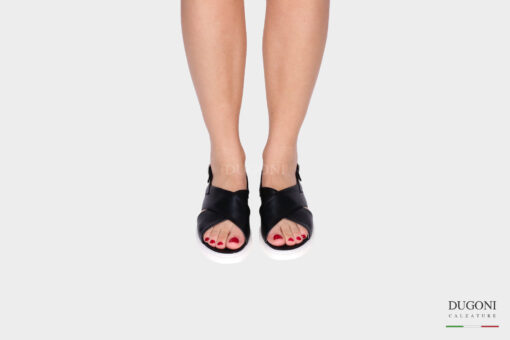 Sandalo con zeppa in pelle di nappa nera </br> D1396 Scarpe donna