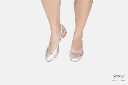 Ballerina tacco 20mm in pelle laminata platino  </br> D1416 Ballerine