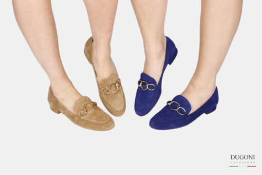 Mocassino camoscio blu con catena </br> D1424 Mocassini