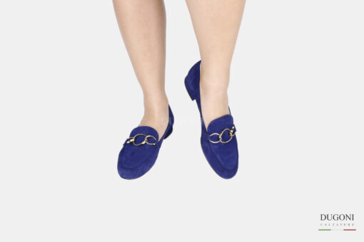 Mocassino camoscio blu con catena </br> D1424 Mocassini