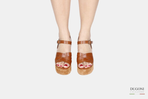 Sandalo in pelle e camoscio marrone cuoio </br> D1421 Outlet