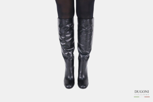 Stivale pelle nero a tubo con tacco</br> D1457 Scarpe donna