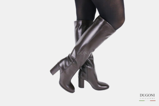 Stivale pelle marrone a tubo con tacco</br>D1458 Scarpe donna