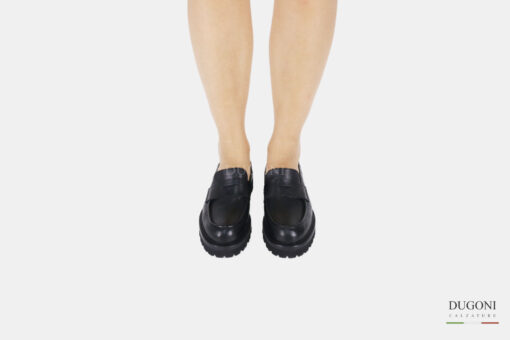 Mocassino carrarmato Ex-L  in pelle nero </br> D1472 Mocassini