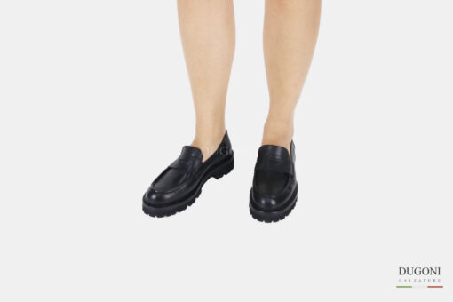 Mocassino carrarmato Ex-L  in pelle nero </br> D1472 Mocassini
