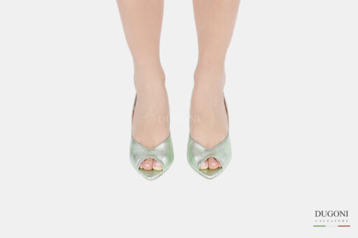 Slingback spuntato in pelle verde <br/>D1488 Outlet