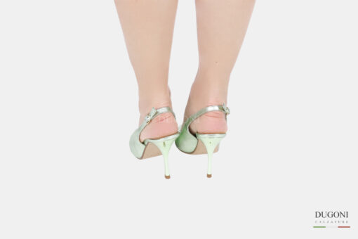 Slingback spuntato in pelle verde <br/>D1488 Outlet