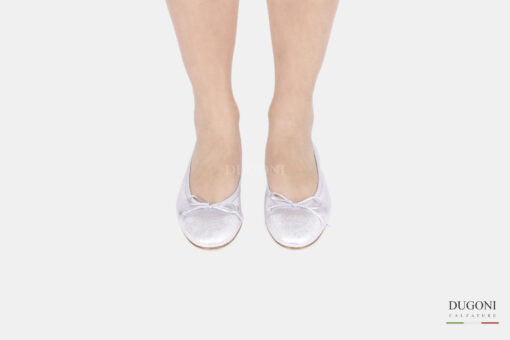 Ballerina tacco 20mm in  pelle laminata argento  </br> D1483 Ballerine