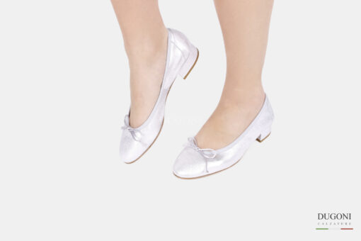 Ballerina tacco 20mm in  pelle laminata argento  </br> D1483 Ballerine