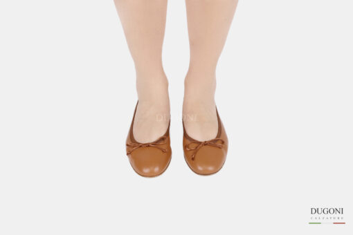 Ballerina tacco 20mm in pelle marrone chiara </br> D1293 Ballerine