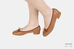 Ballerina tacco 20mm in pelle marrone chiara </br> D1293 Ballerine
