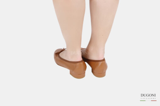 Ballerina tacco 20mm in pelle marrone chiara </br> D1293 Ballerine
