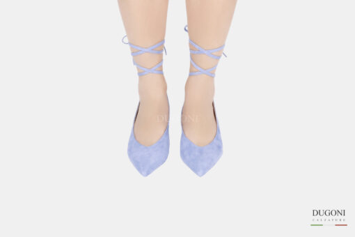 Slingback in camoscio azzurro con incroci </br> D1539 Outlet