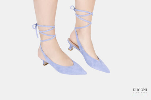 Slingback in camoscio azzurro con incroci </br> D1539 Outlet
