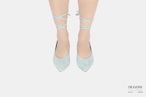 Slingback in camoscio verde con incroci </br> D1538 Outlet