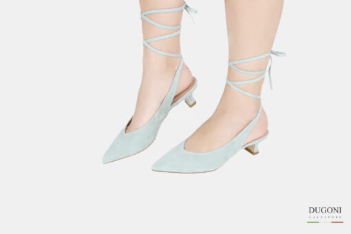 Slingback in camoscio verde con incroci </br> D1538 Outlet