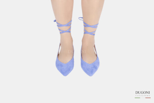 Ballerina in camoscio azzurro con incroci </br> D1537 Ballerine