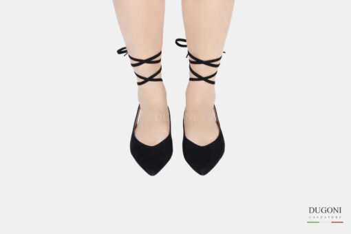 Ballerina in camoscio nero con incroci </br> D1536 Ballerine