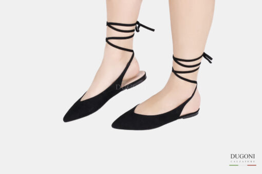 Ballerina in camoscio nero con incroci </br> D1536 Ballerine