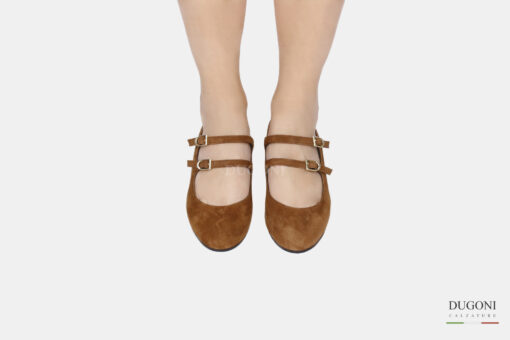 Mary Jane in  camoscio marrone chiaro con doppio cinturino </br> D1548 Mary Jane