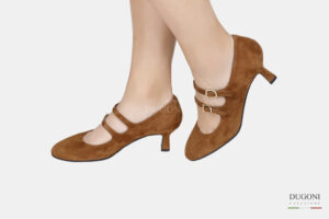 Mary Jane in  camoscio marrone chiaro con doppio cinturino </br> D1548 Mary Jane