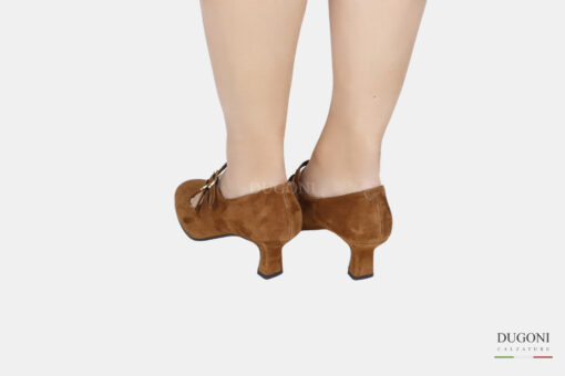 Mary Jane in  camoscio marrone chiaro con doppio cinturino </br> D1548 Mary Jane