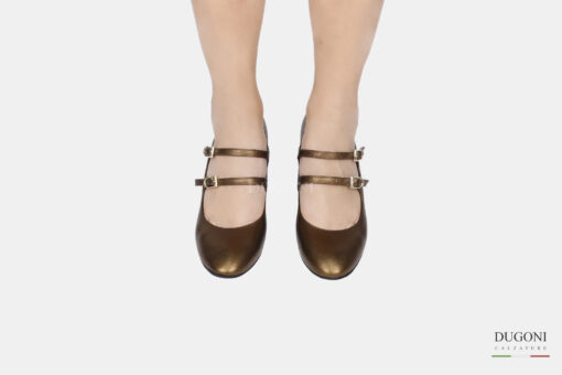Mary Jane in  pelle bronzo con doppio cinturino </br> D1549 Mary Jane