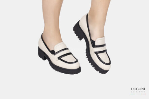 Mocassino in pelle bicolor </br> D1557 Outlet