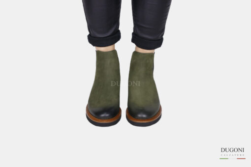 Stivaletto in pelle verde con elastici </br> D1569 Scarpe donna