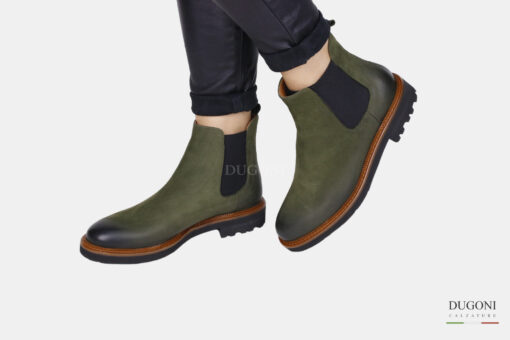 Stivaletto in pelle verde con elastici </br> D1569 Scarpe donna