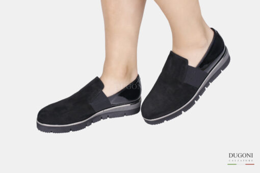 Mocassino camoscio nero con elastico </br> D1587 Mocassini