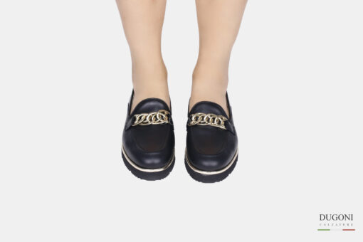 Mocassino in pelle nero con zeppa </br> D1588 Mocassini