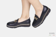 Mocassino in pelle nero con zeppa </br> D1588 Mocassini