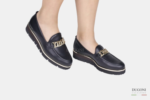 Mocassino in pelle nero con zeppa </br> D1588 Mocassini