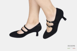 Mary Jane in camoscio nero con doppio cinturino </br> D1593 Mary Jane