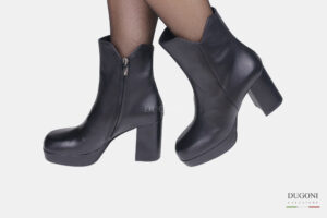 Stivaletto plateau in pelle nero punta quadrata </br> D1598 Scarpe donna