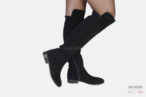 Stivale cuissard in camoscio nero con cerniera </br> D1603 Scarpe donna