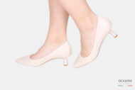 Décolleté in pelle avorio tacco rocchetto  <br/> D1663 Décolleté