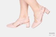 Slingback tonda con cinturino in pelle cipria </br> D1646 COLLEZIONE SPOSA