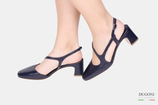 Slingback tonda con cinturino in pelle blu </br> D1645 Scarpe donna