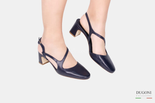Slingback tonda con cinturino in pelle blu </br> D1645 Scarpe donna