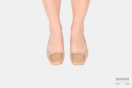 Décolleté strass in camoscio marrone chiaro </br> D1641 Outlet