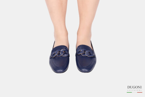 Mocassino con catena in pelle blu </br> D1612 Mocassini