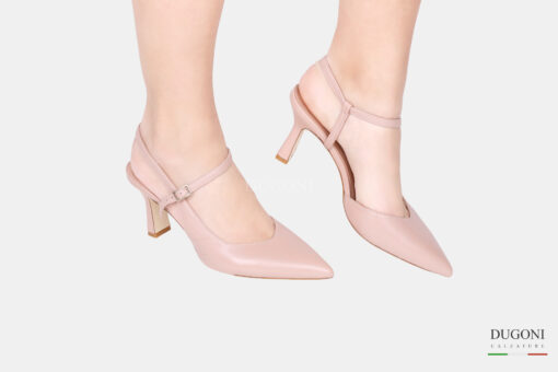 Slingback con cinturino in pelle cipria </br> D1639 COLLEZIONE SPOSA
