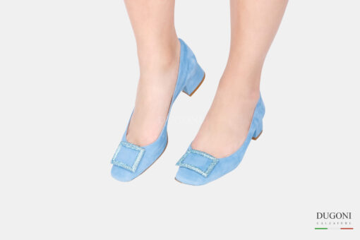 Décolleté strass in camoscio azzurro </br> D1651 Outlet