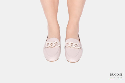 Mocassino con catena in pelle beige </br> D1614 Mocassini